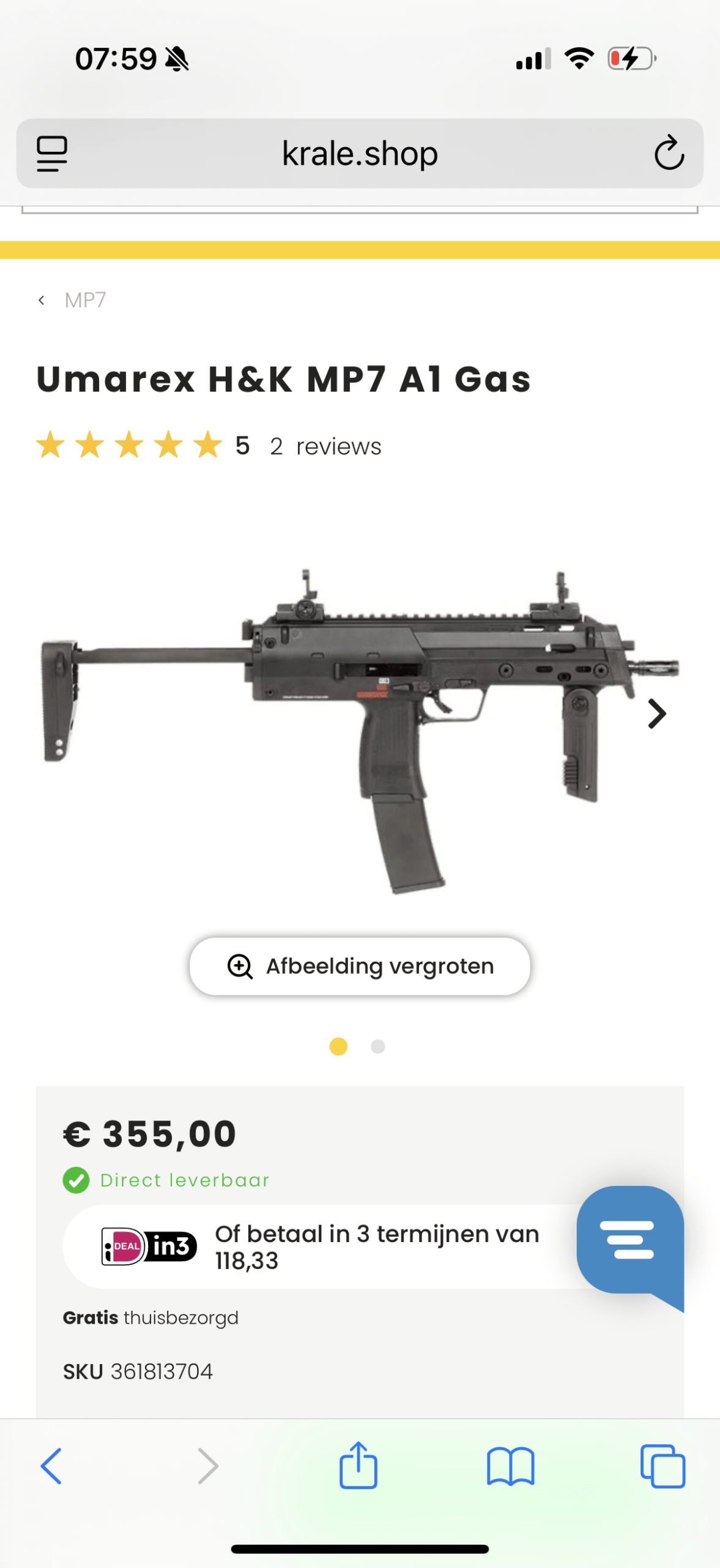 VFC MP7 GBB nieuw 4 magazijnen, red dot en pouches
